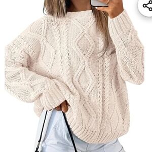 Trendy Queen Women's Cable Knit Crewneck Sweaters Size Medium Light Beige